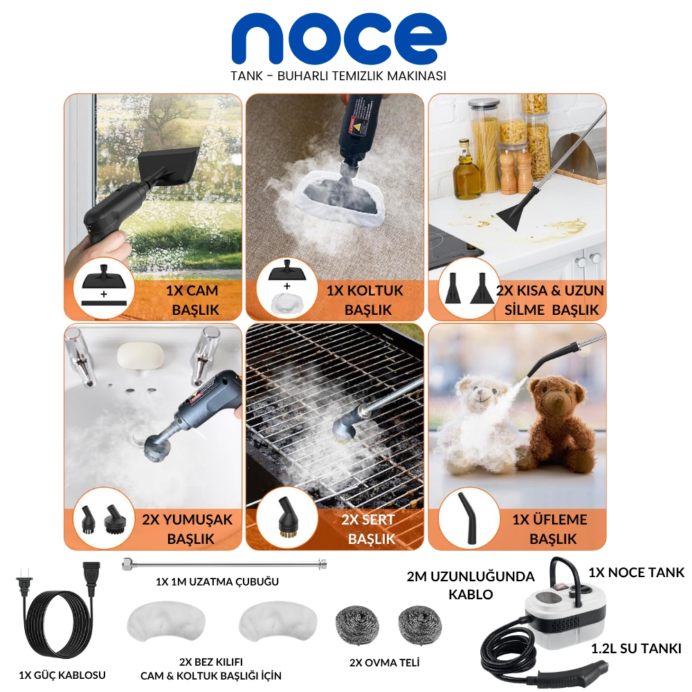 Noce Tank aksesuar seti - fırça, jet nozulu ve mop başlıkları