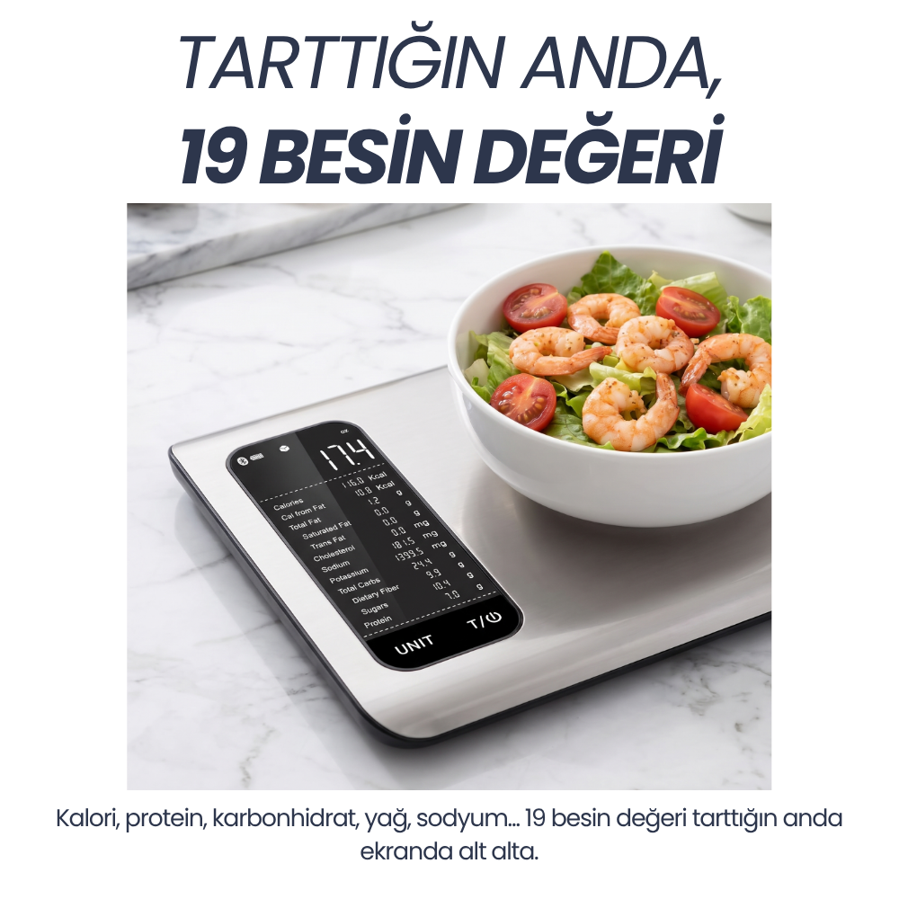 Tarttigin anda 19 besin degeri ekranda